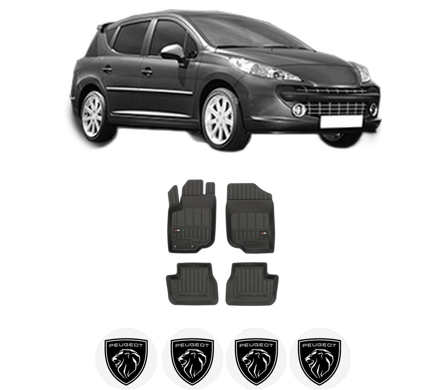 Set covorase presuri PEUGEOT 207 SW (WK_) din 2007-2013, auto, din cauciuc thermoplastic, 4 Stickere auto cu PEUGEOT