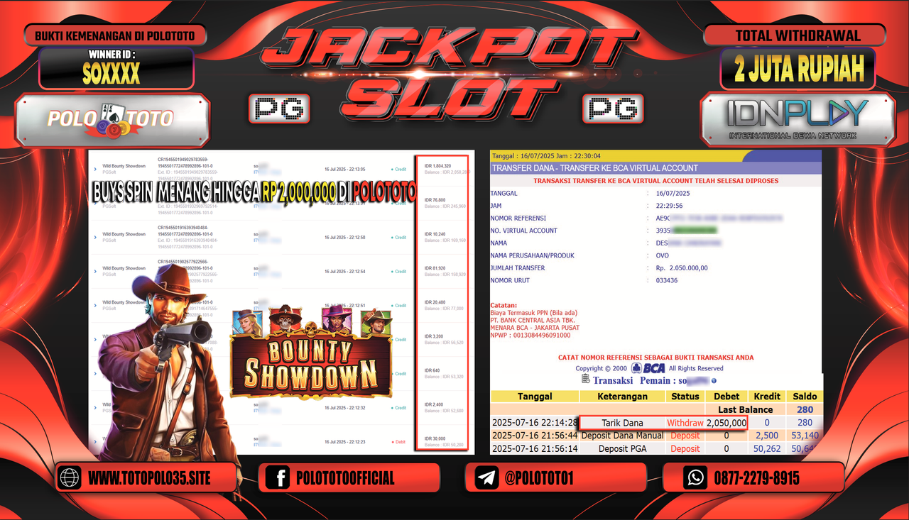 POLOTOTO JACKPOT SLOT WILD BOUNTY SHOWDOWN Rp.2.000.000,- LUNAS