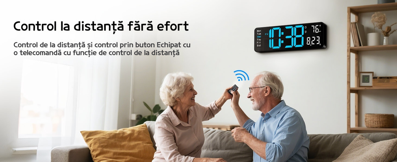 Ceas digital Leccik integrat intr-un decor modern de living