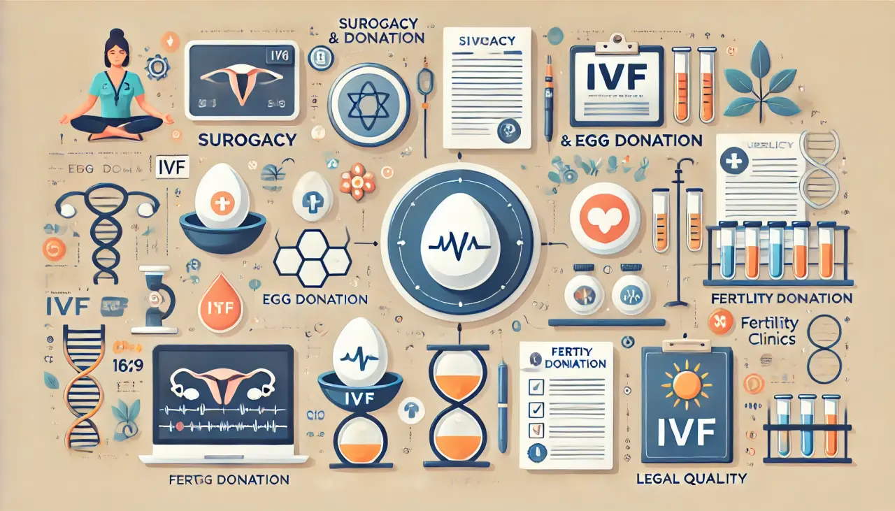 Medical and technological advancements in surrogacy and egg donation, including IVF and fertility clinics.