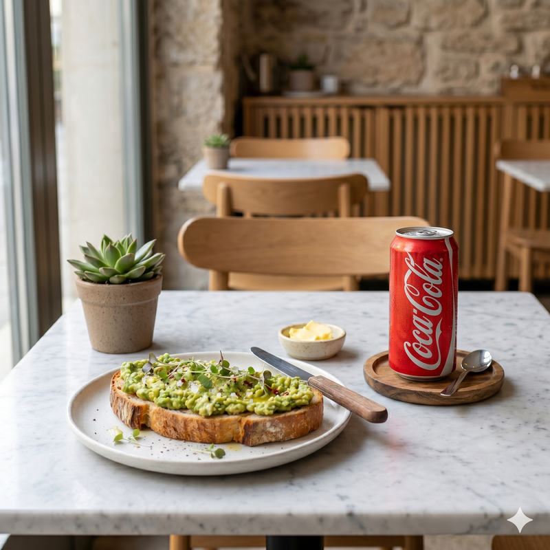 Tostada De Aguacate Y Coca-Cola Sabor Original lata 330ml.