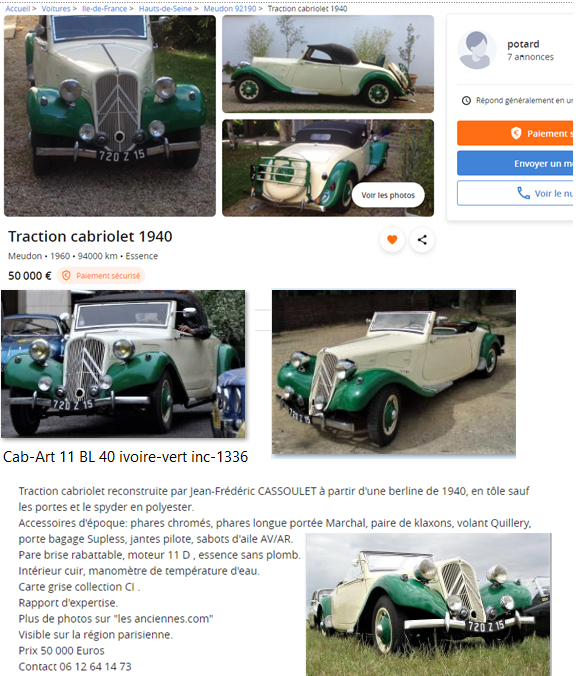 48 500€ 2015 - 50 000€ puis 45 000€ 2021 Cab-Art 11 BL 40 vert-ivoire inc-1336 Z15