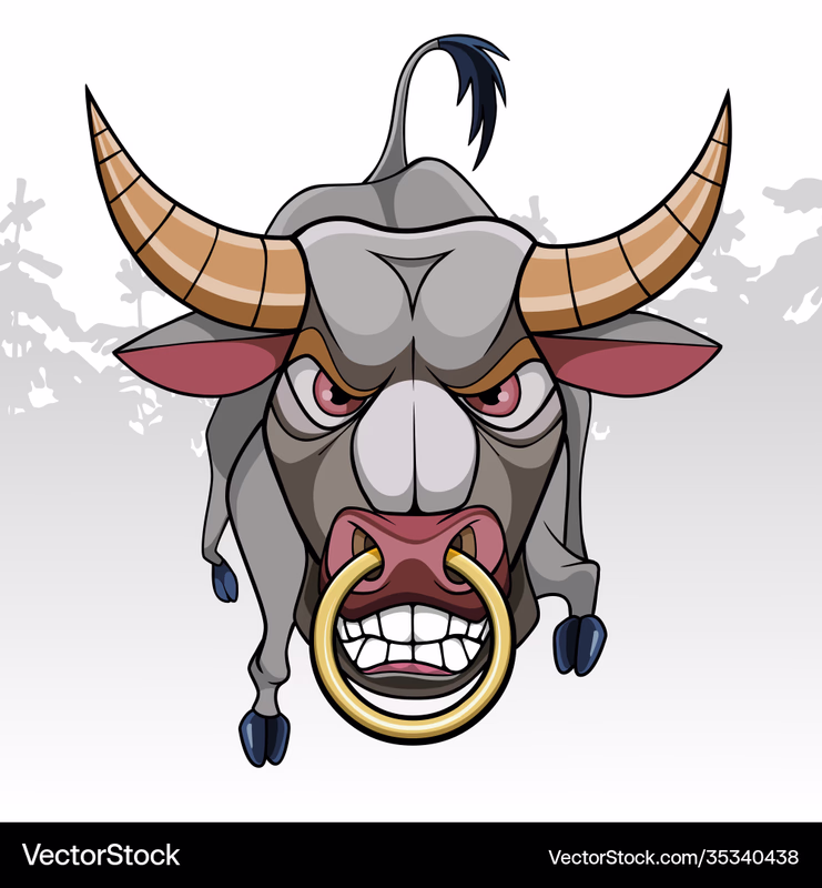 cartoon angry bull with a nose ring on gray vector 35340438