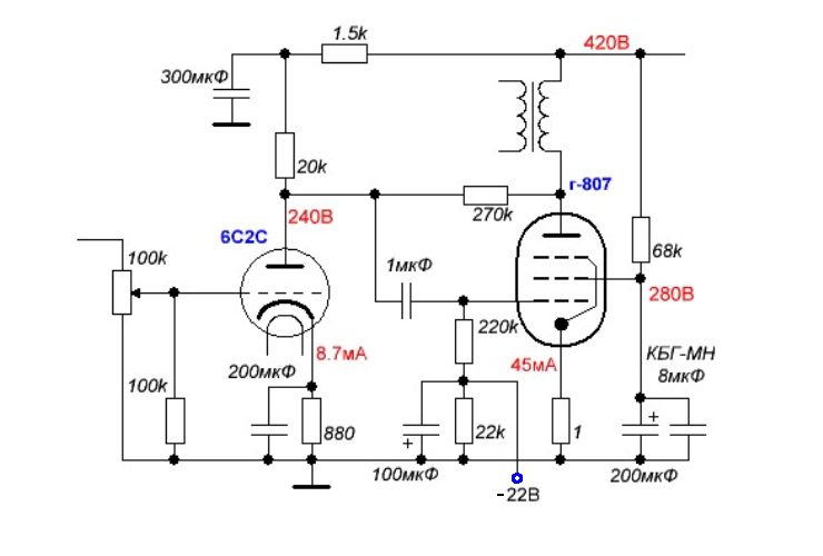 Унч на лампах г807 схема и описания