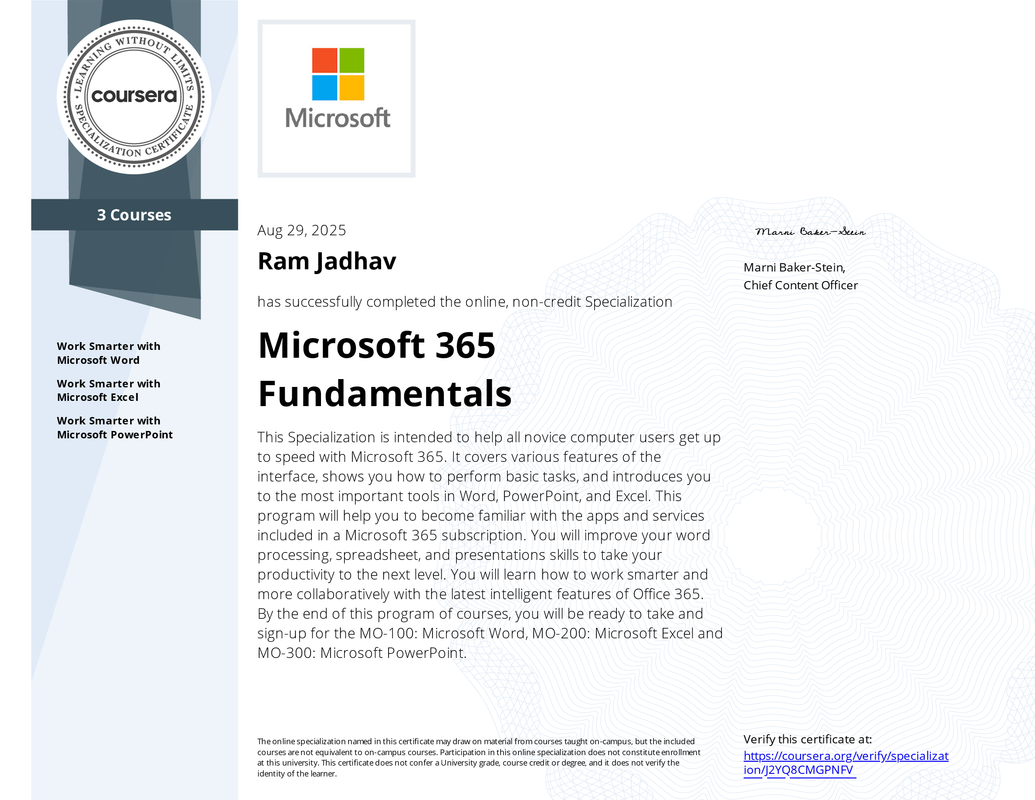 Microsoft 365 Fundamentals Certificate