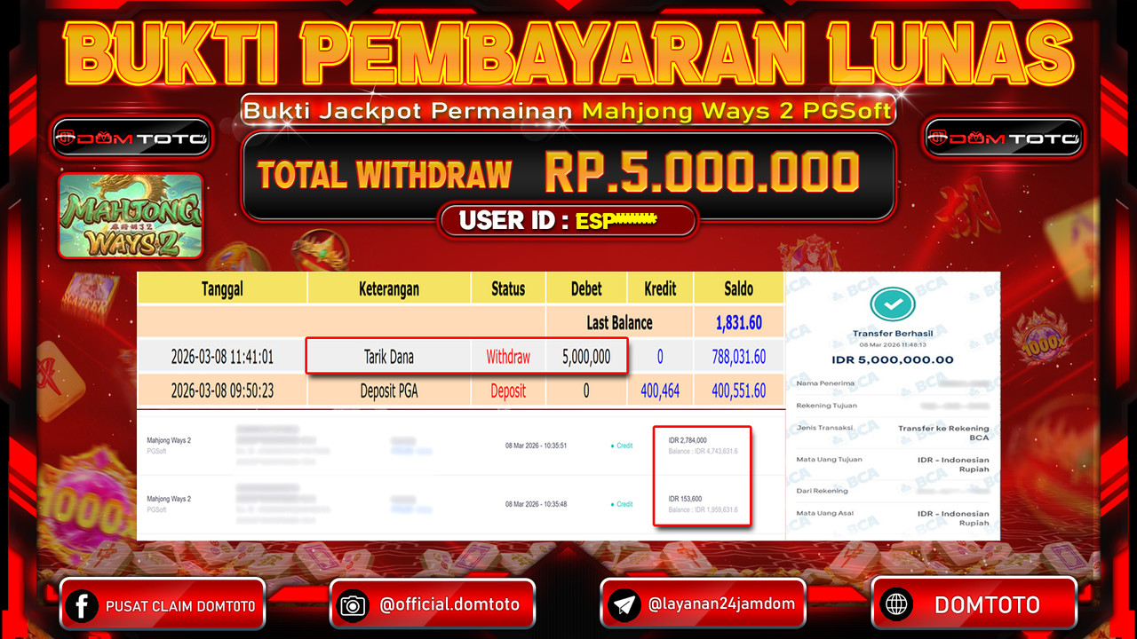 JACKPOT SLOT Mahjong Ways 2 PGSoft 08 MARET 2026