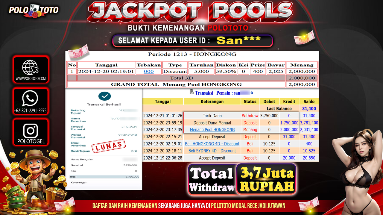 POLOTOTO JACKPOT TOGEL PASARAN HONGKONG Rp.3,750.000,-