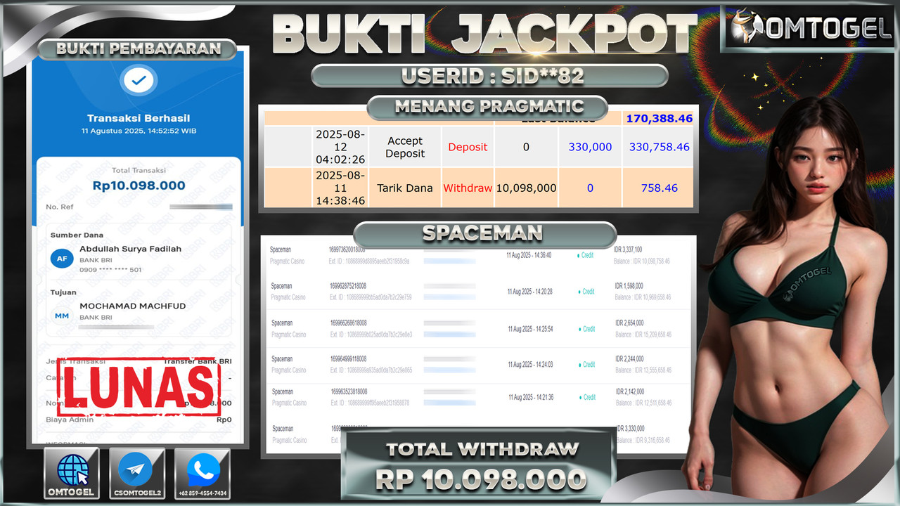 OMTOGEL JACKPOT PRAGMATIC CASINO SPACEMAN 10 JUTA DI BAYAR LUNAS ,-