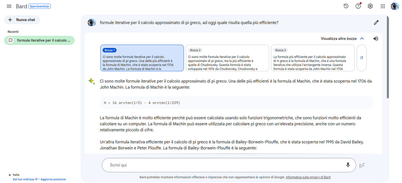 google-bard-italia-esempio-calcolo-pi-greco