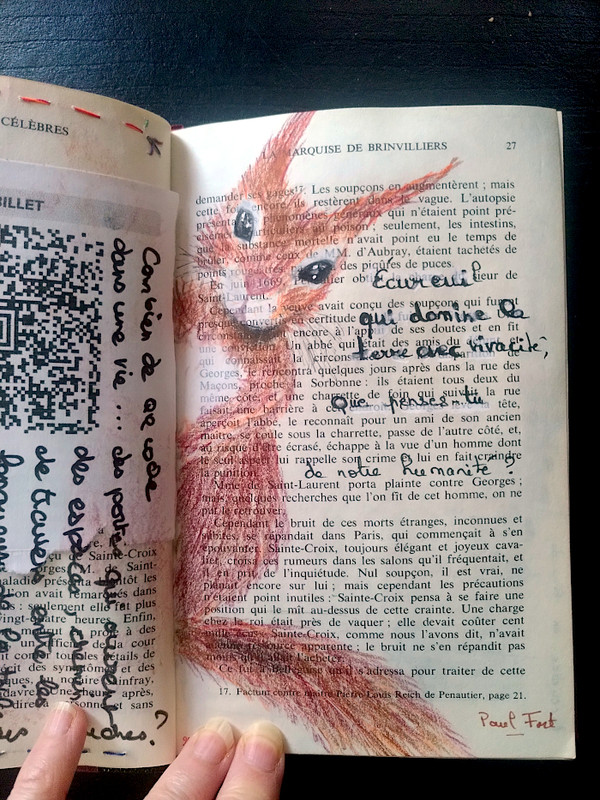 Écureuil dessiné sur les pages d'un livre
