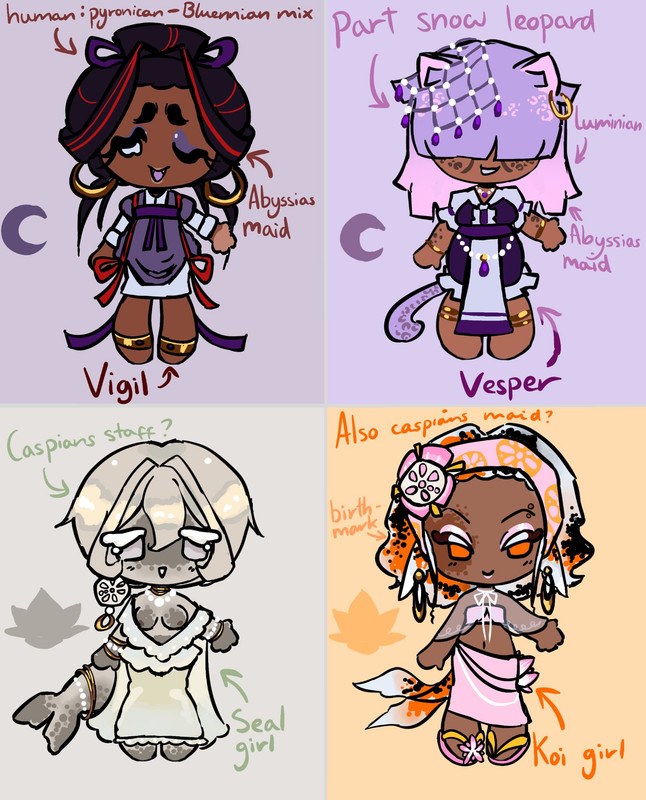 versper, vigil, mira, and nerissa chibi refs