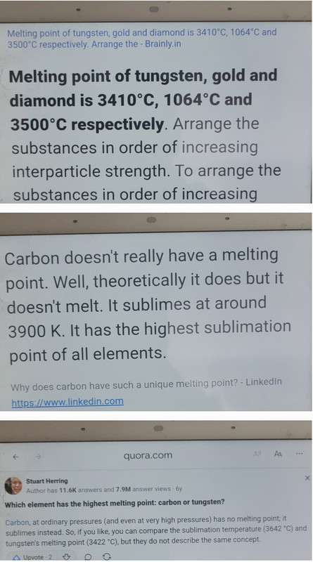Melting point of Tungsten Carbon Diamond
