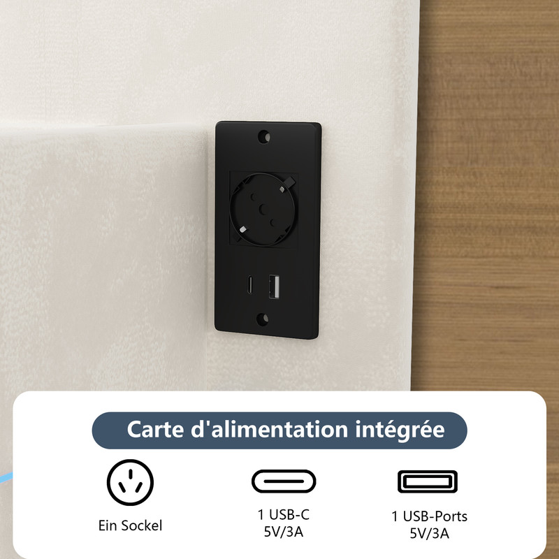 Lit 140 x 190 cm avec LED et USB