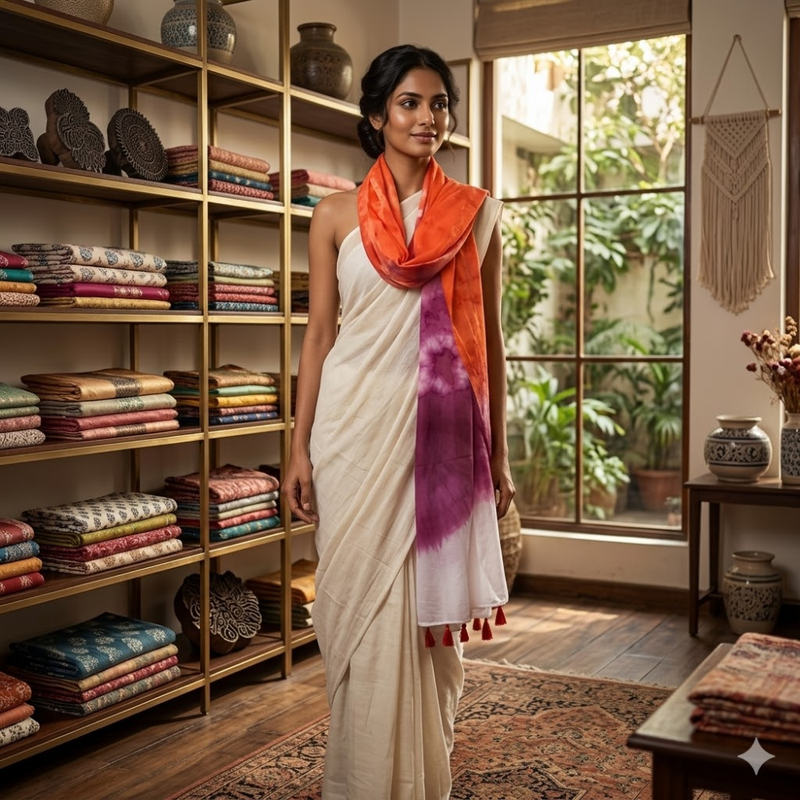 Orange Bloom Tie & Dye MulMul Cotton Dupatta
