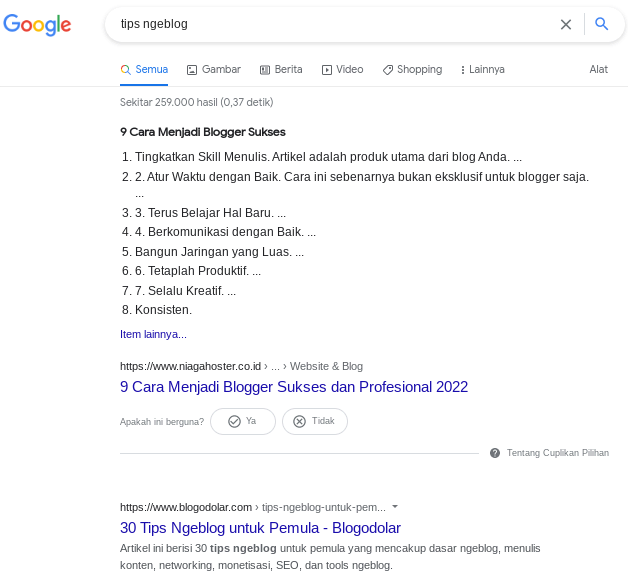 Halaman hasil pencarian