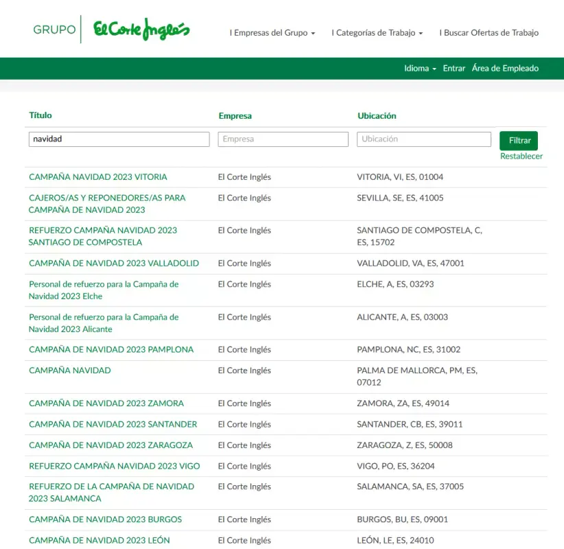 Portal de empleo de El Corte Inglés con las vacantes disponibles para trabajar estas navidades