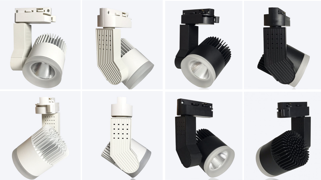 đèn ray rọi xoay góc màu đen và trắng