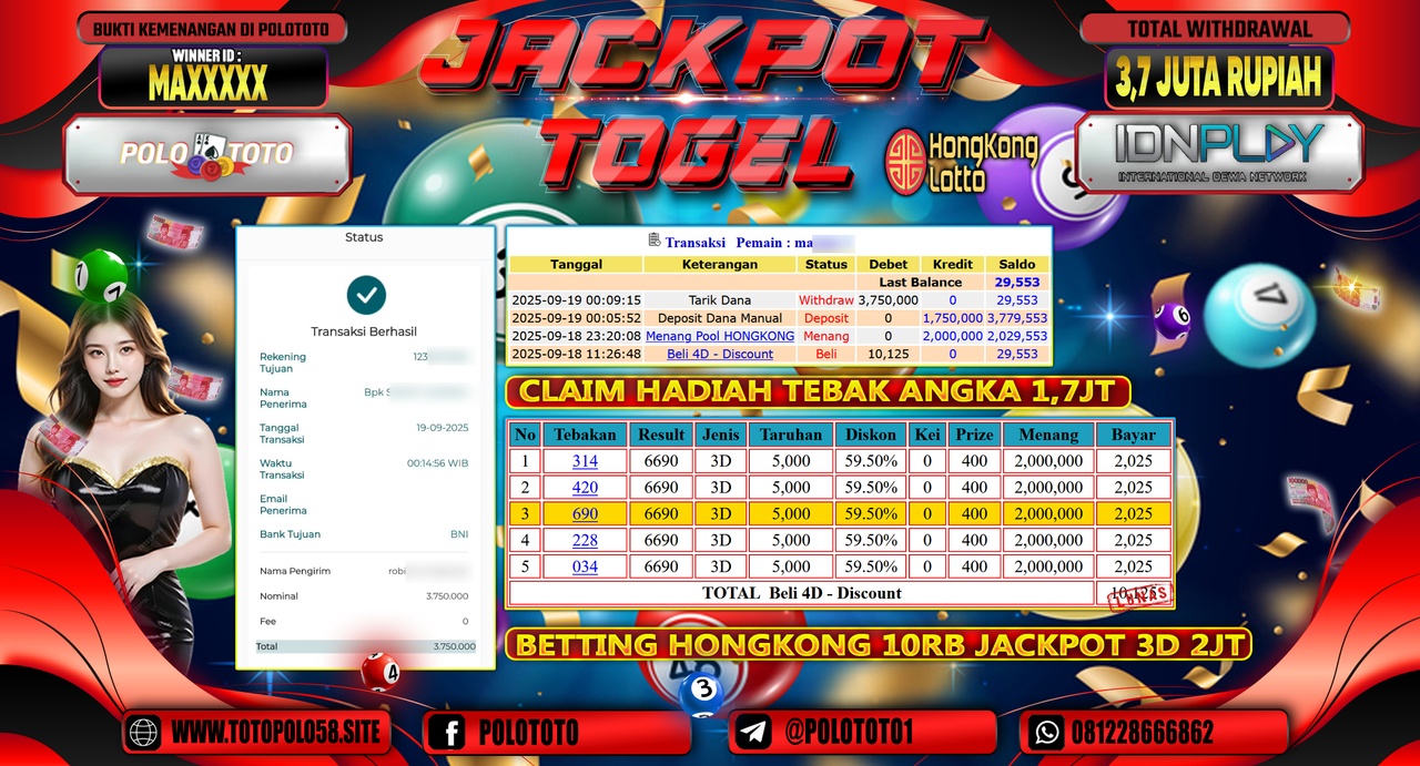 POLOTOTO JACKPOT TOGEL HONGKONG LOTTO Rp.3.750.000,-