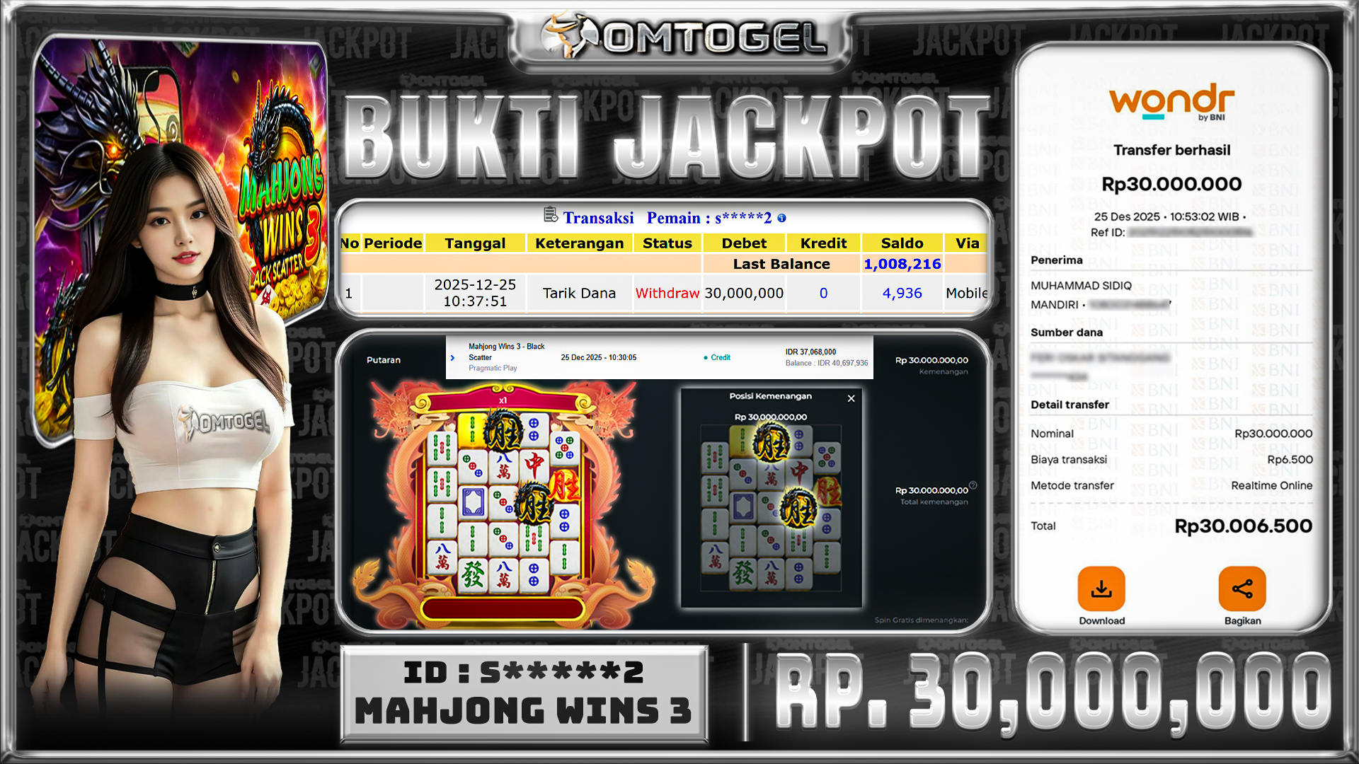 OMTOGEL JACKPOT PRAGMATIC PLAY MAHJONG WINS 3 BLACK SCATTER ,30 JUTA DI BAYAR LUNAS ,-