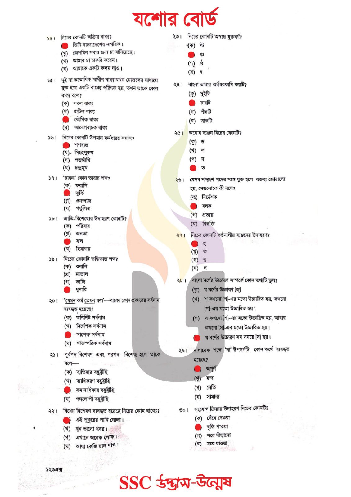 Bangla 2nd Paper MCQ Question Solution 2026 Jessore Board
