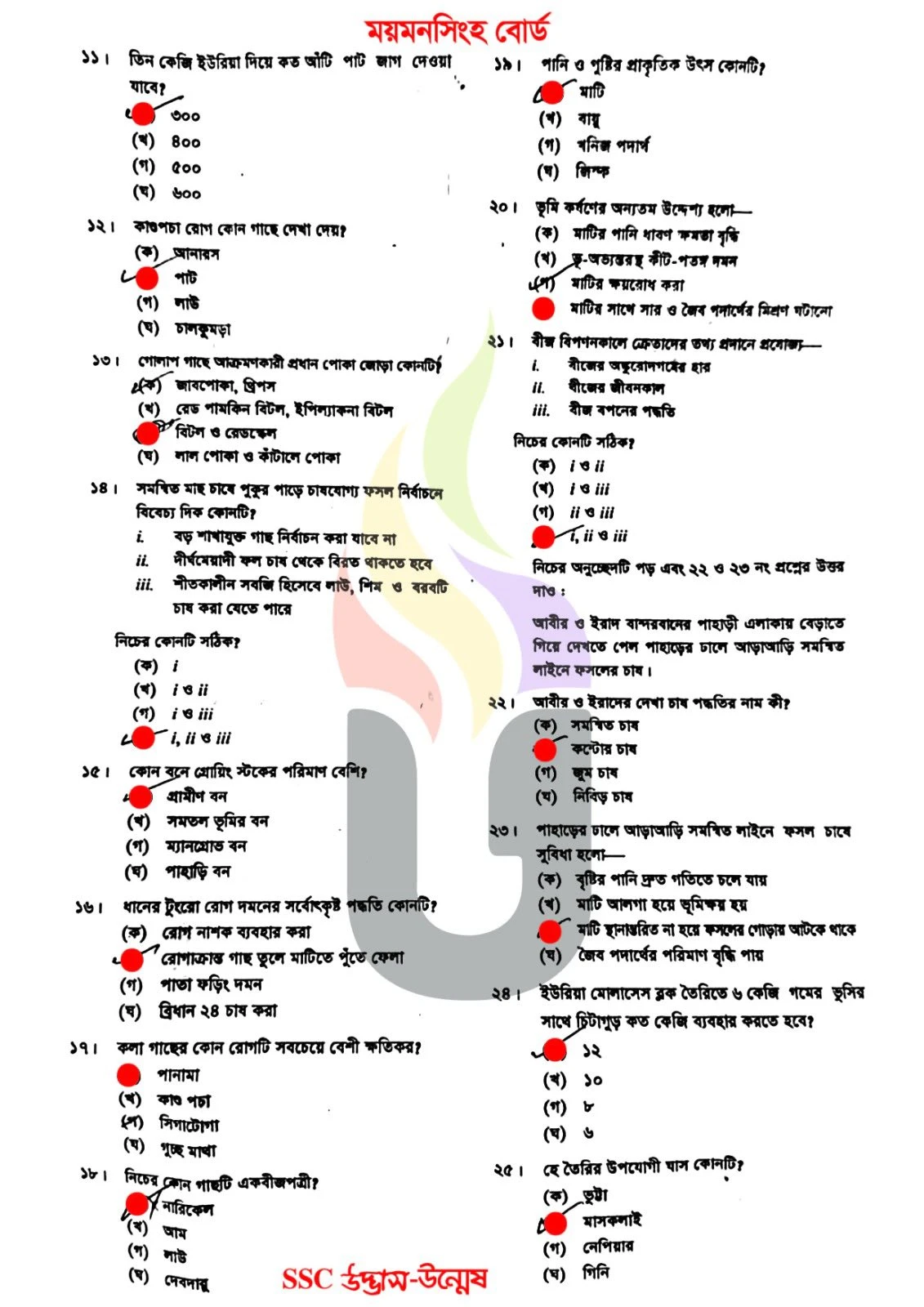 Agriculture Studies MCQ Exam 2026 Question Solution Mymensingh Board