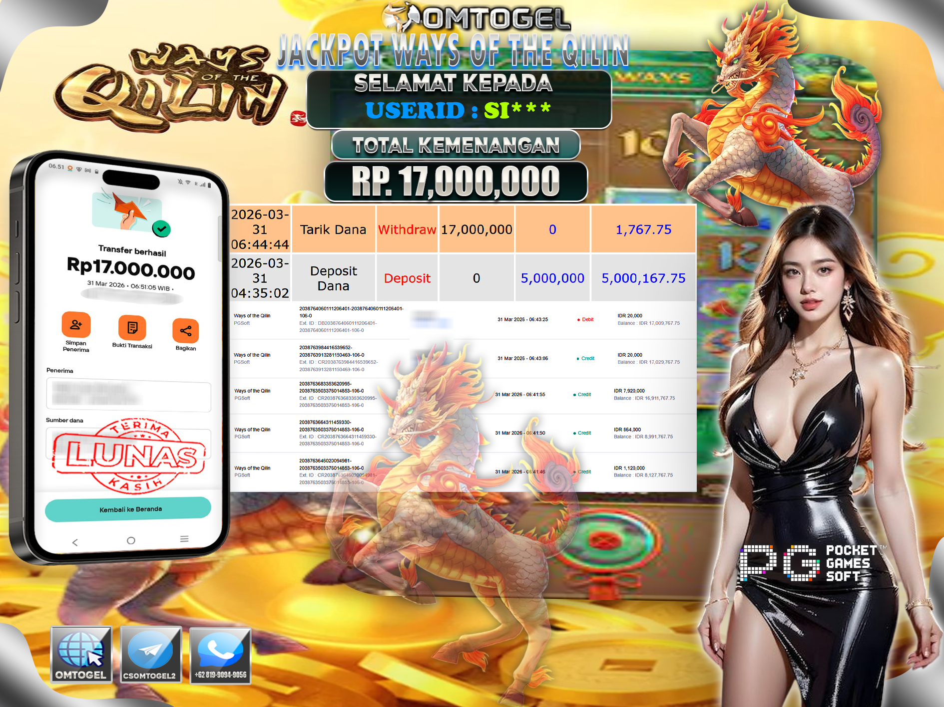 OMTOGEL JACKPOT PGSOFT WAYS OF THE QILIN ,17 JUTA DI BAYAR LUNAS ,-