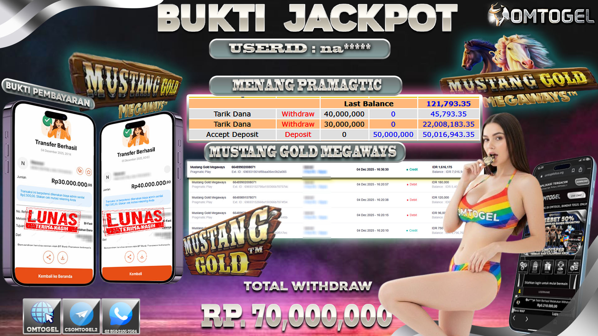 OMTOGEL JACKPOT PRAGMATIC PLAY MUSTANG GOLD MEGAWAYS ,70 JUTA DI BAYAR LUNAS ,-