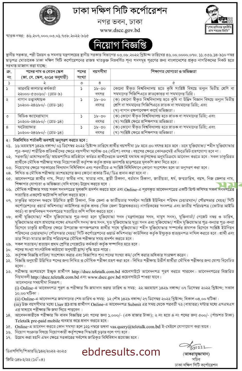 DSCC Job Circular 2022