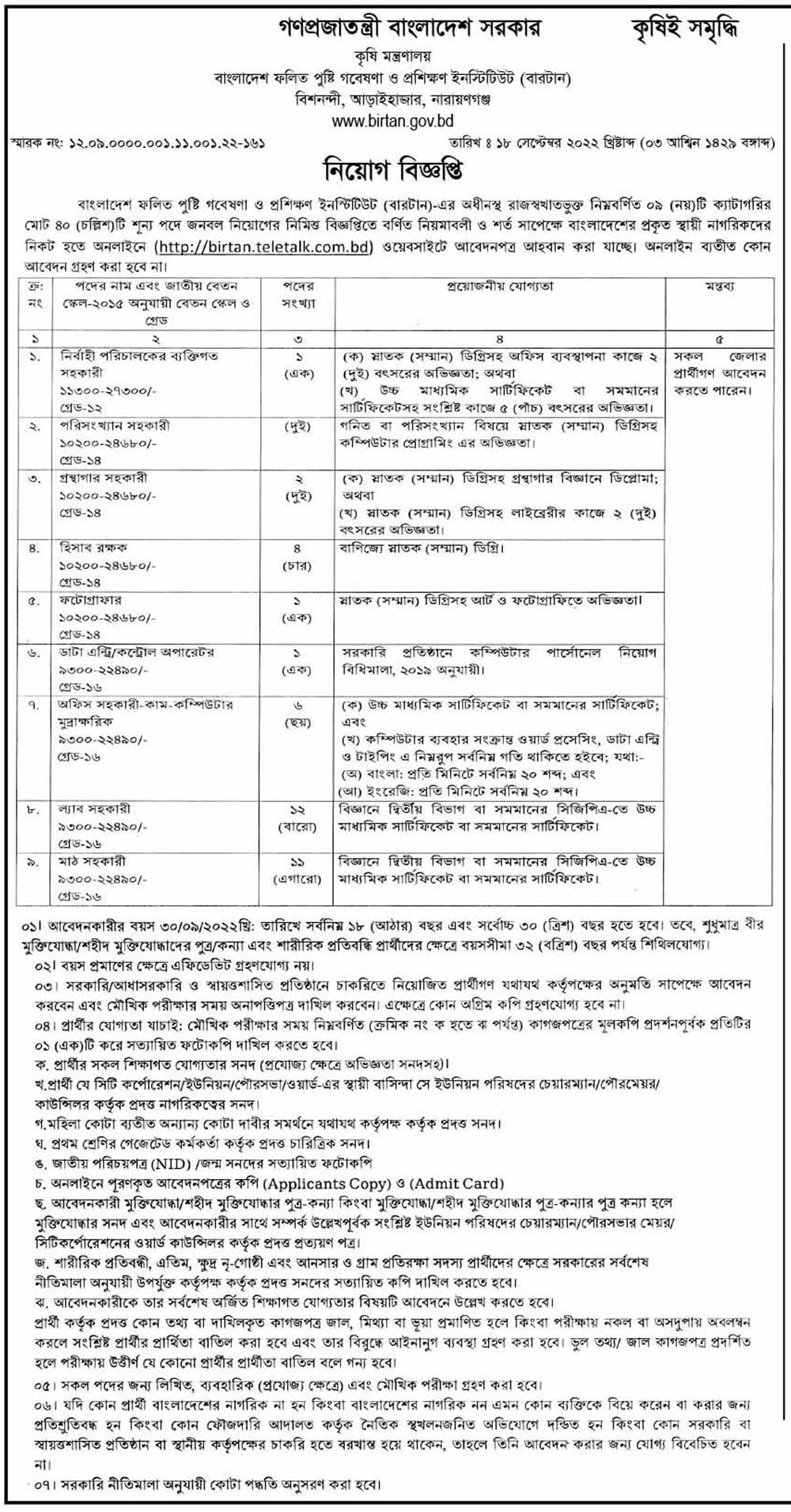 কৃষি সম্প্রসারণ অধিদপ্তর নিয়োগ বিজ্ঞপ্তি ২০২২