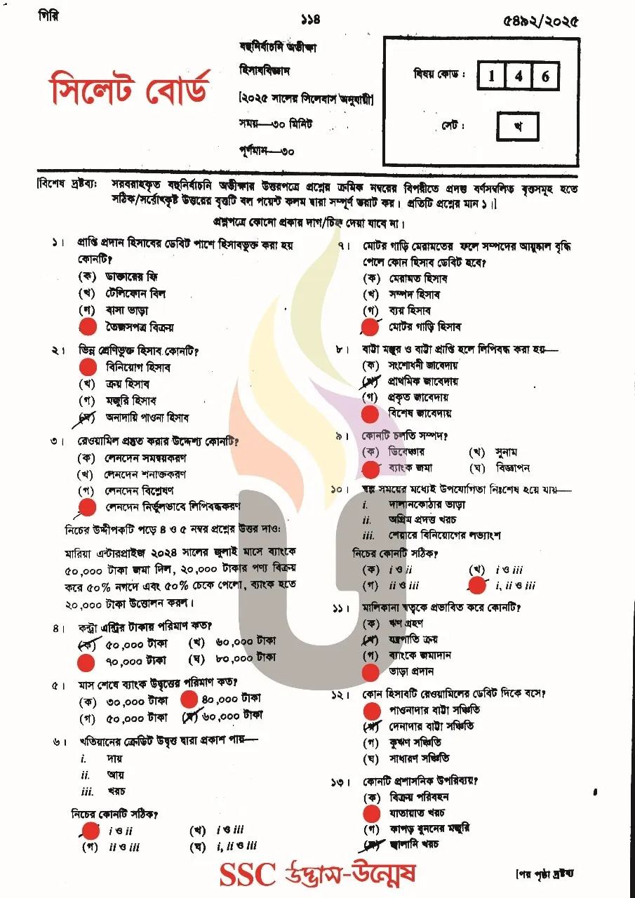 Accounting MCQ Exam Question Solution Sylhet Board 2025