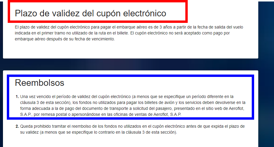 Reglas para la tramitar el cupón electrónico - Cancelaciones con Aeroflot: reembolsos, cambios, bonos