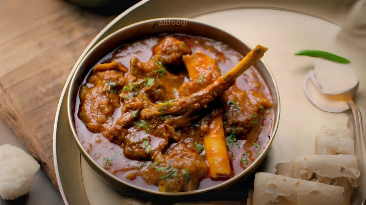 MUTTON CURRY SERVER WITH RICE AND ROTI