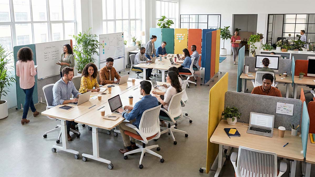 Мобильный офис: столы на колесах и перегородки для быстрой смены сценария