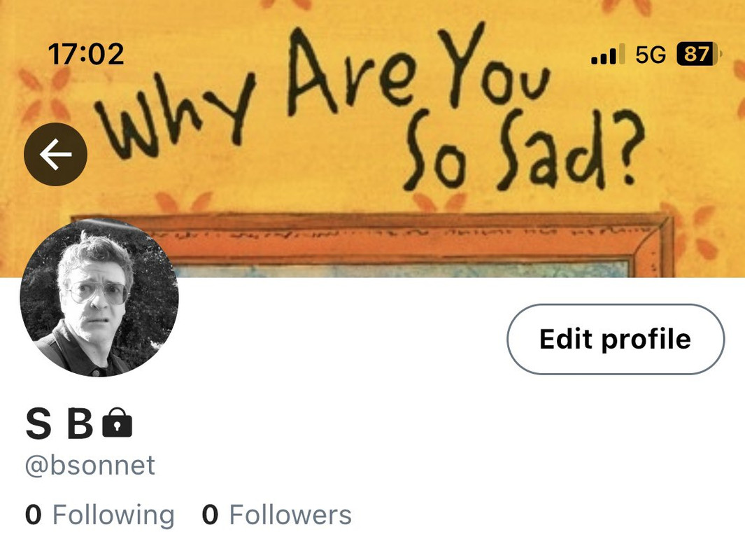 Twitter profile for @bsonnet, Stede’s private Twitter. It isn’t following or followed by any accounts. 