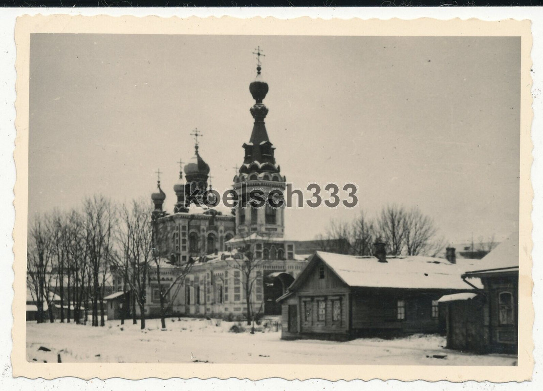 Foto Kirche und Bauernhäuser im Winter in Smolensk Russland 1941