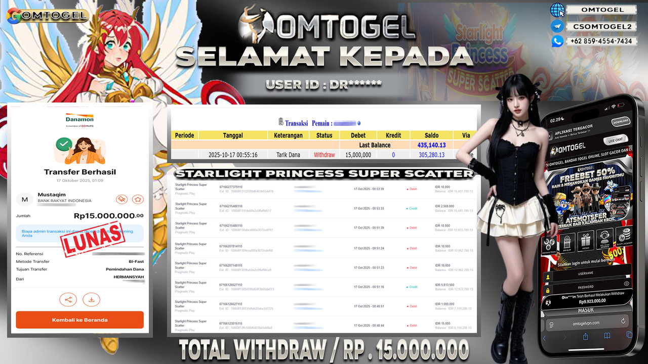 OMTOGEL JACKPOT PRAGMATIC PLAY STARLIGHT PRINCESS SUPER SCATTER 15 JUTA DI BAYAR LUNAS ,-