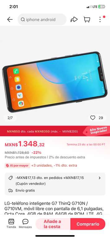 AliExpress: Celular LG G7 thing Q Aliexpress full set 
