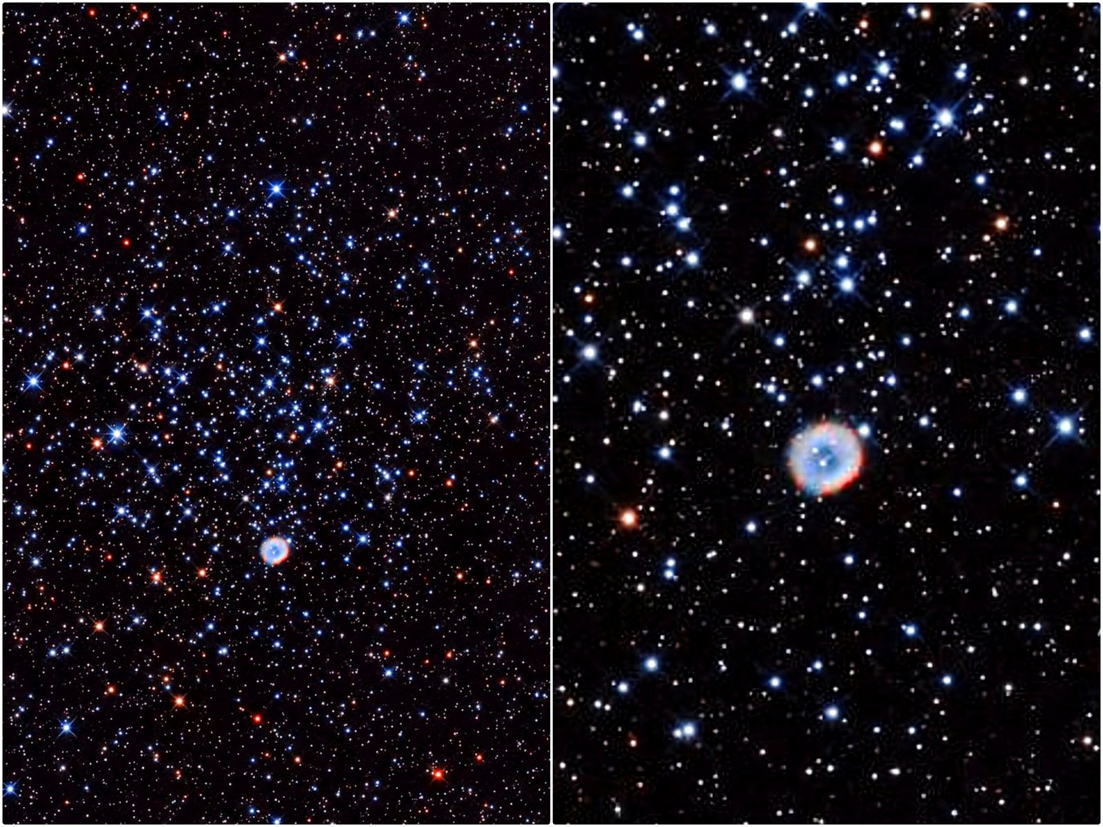 recorte y ampliaci�n de imagen de Messier-46 c�mulo abierto con una nebulosa planetaria en su interior ngc-2438