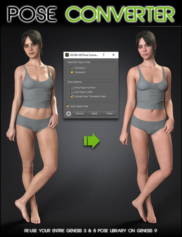Genesis 3 and 8 to 9 Pose Converter (UD 2023-01-20) Genesis 3 and 8 to 9 Pose Converter (UD 2023-01-20)