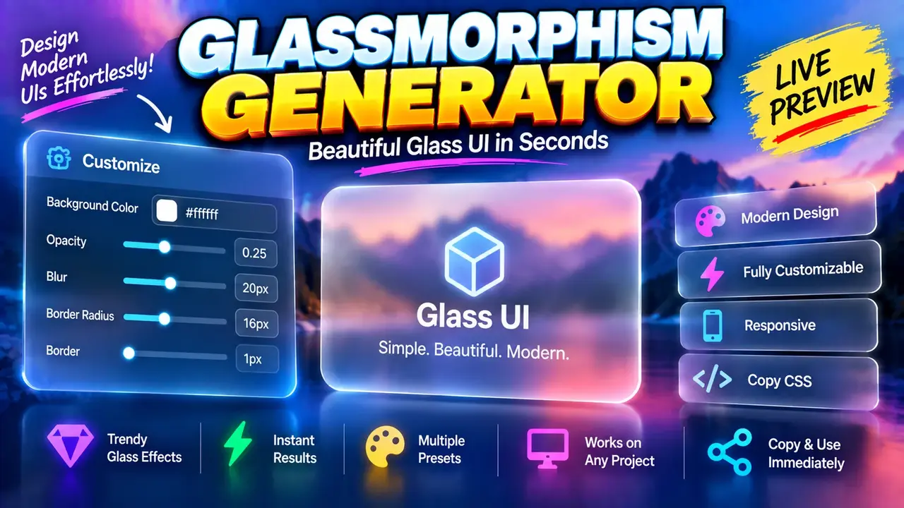 Free Glassmorphism Generator - Live Css Code Preview