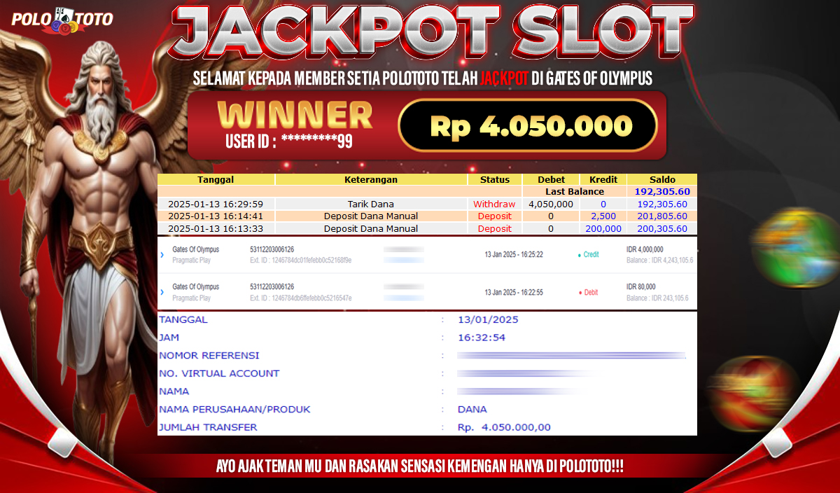 POLOTOTO JACKPOT SLOT GATES OF OLYMPUS Rp.4,050.000,-