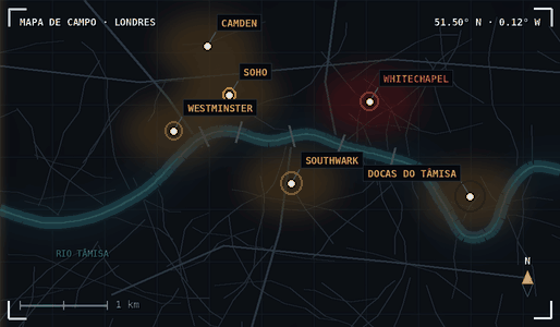 Mapa de campo de Londres: Camden, Soho, Westminster, Southwark, Whitechapel e Docas do Tâmisa