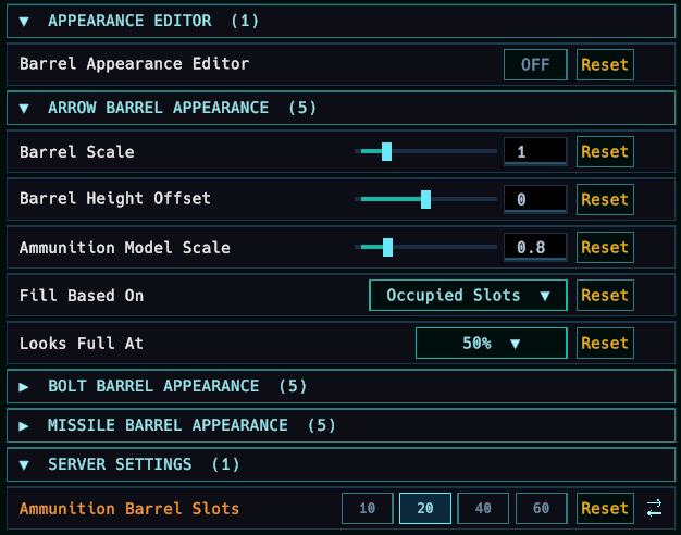 Arrow, Bolt and Missile Barrels