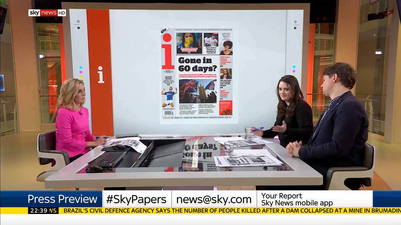 27 January - 22.00.00 - Sky News At 10. Anna Jones with the main
