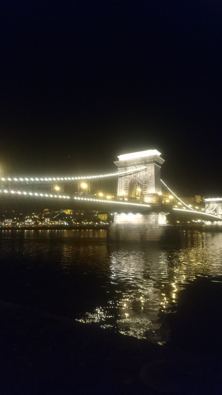 Another shot of the Kettenbrücke, still lit up, from the other side. The photo is facing Castle Hill.