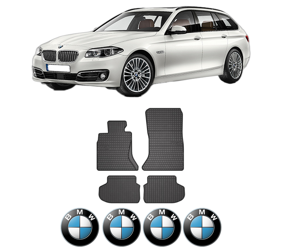 Set covorase presuri BMW Seria 5 Touring (F11) din 2009-2017, auto, din cauciuc thermoplastic, 4 Stickere auto cu BMW Seria