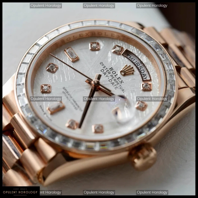 Rolex Day-Date 36 Real Gold Plated Meteorite Dial Baguette Moissanite