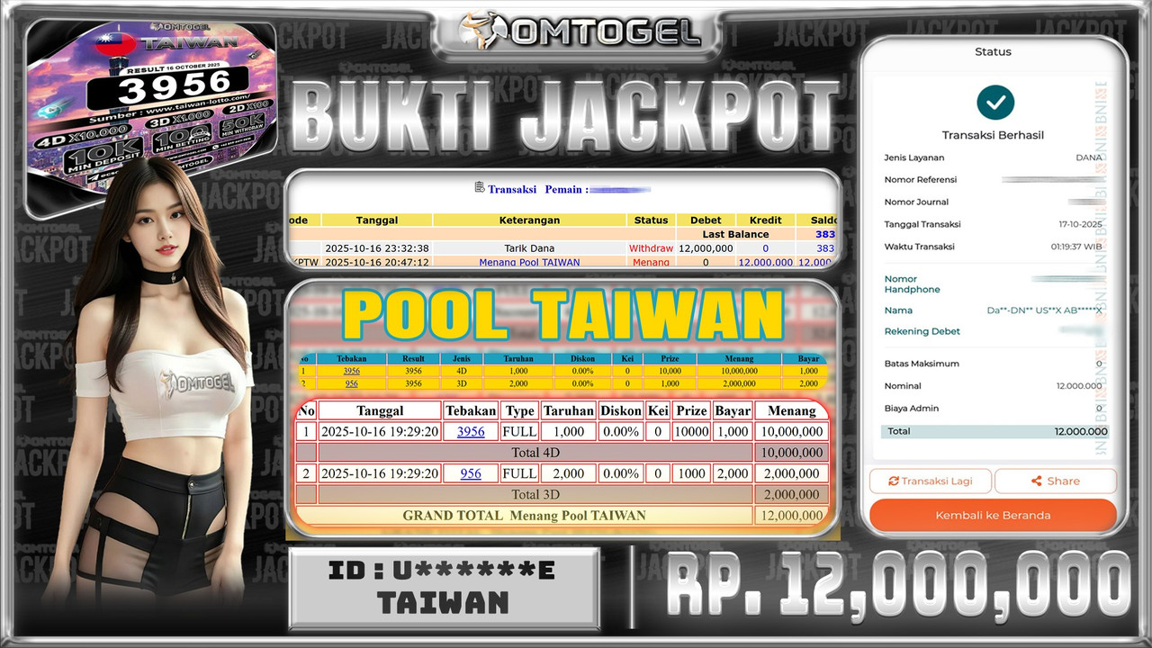 OMTOGEL JACKPOT TAIWAN 4D 3D 12 JUTA DI BAYAR LUNAS ,-
