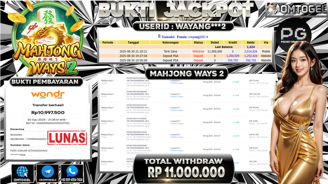 OMTOGEL JACKPOT PGSOFT MAHJONG WAYS 2 11 JUTA DI BAYAR LUNAS ,-