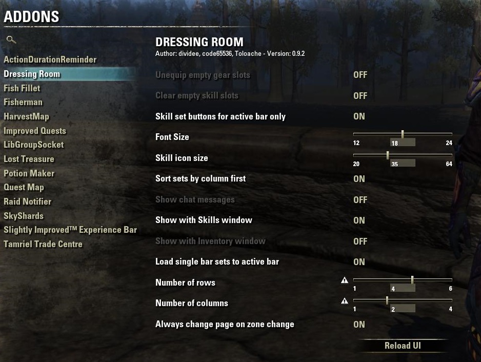 Dressing Room 2018 : Action Bar Mods : Elder Scrolls Online AddOns